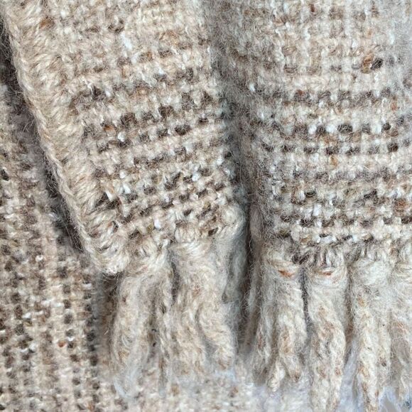 Vintage Shepherds Harvest Knit Wool Cardigan Sweater Oatmeal Fringe Scarf - Picture 7 of 10